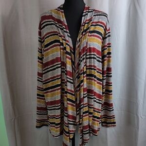 Red and Gold Striped Cardigan Sweater Relaxed Fit